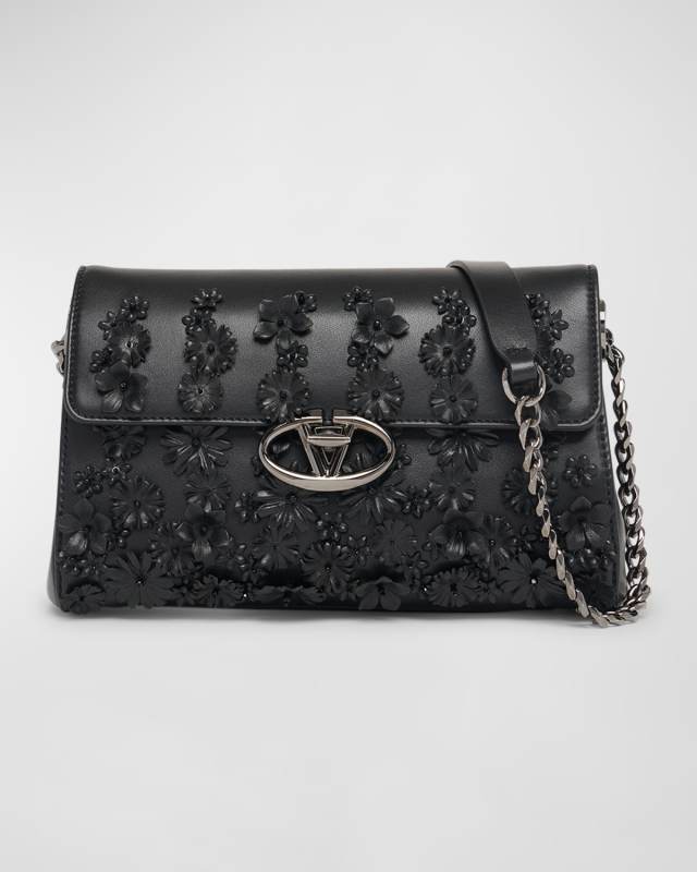 Large VLOGO Flower Leather Shoulder Bag